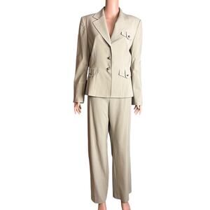 Tahari ASL Women’s Tan Pants Suit 12 Career Office Travel Business Academia